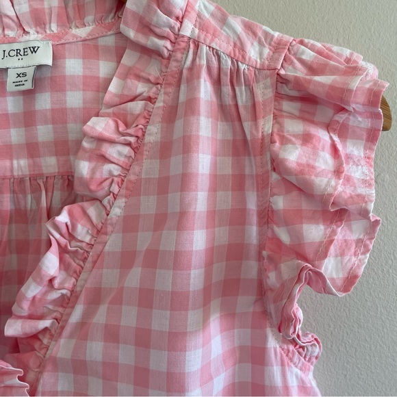 J. Crew Factory Women's Pink Gingham Sleeveless Ruffle Blouse Size XS - Picture 3 of 8